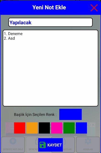 Şifreli Notlar mobil android uygulama2